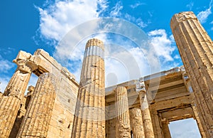 Ancient Greek Propylaea on Acropolis, Athens, Greece, Europe