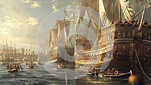 Ancient greek and roman ship illustrations. exploration, trade, and conquest themes photo