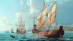 Ancient greek and roman ships illustrations exploring themes of exploration, trade, and conquest photo