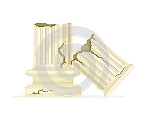 Ancient Greek or Rome column. Ruined marble pillar vector illustration