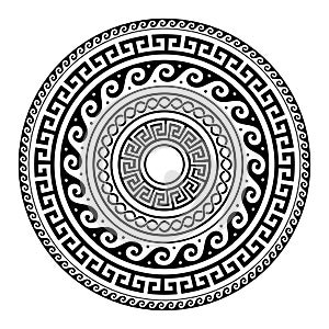 Ancient Greek round key pattern - meander art, mandala black shape