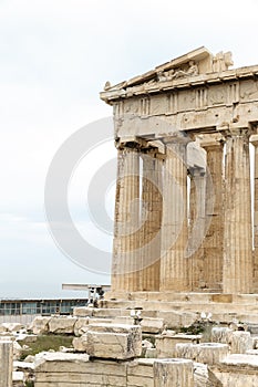 Ancient Greek ruins, columns, building. Acropolis, Athens, Greece. Athens view