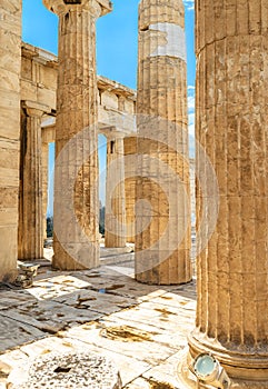 Ancient Greek ruins of Propylaea Palace on Acropolis, Athens, Greece