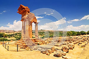 Ancient Greek Temple of the Dioscuri Valley of the Temples Agrigento Sicily, Italy