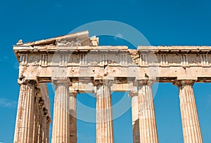 Ancient Greek temple of Parthenon close-up, Athens, Greece