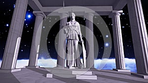 Ancient greek temple in space with a sculpture