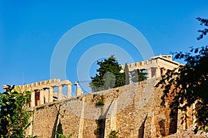 Ancient Greek Temples on Acropolis, View From Dionysiou Areopagitou Street, Athens, Greece