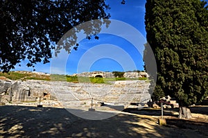 Ancient Greek theater in Syracuse Neapolis, Sicily, Italy