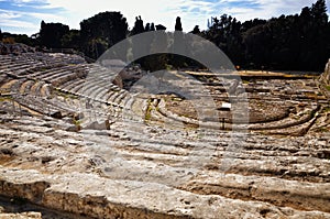 Ancient Greek theater in Syracuse Neapolis, Sicily, Italy