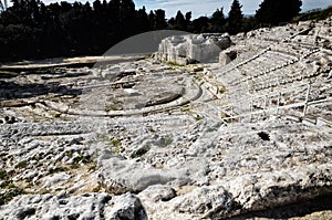 Ancient Greek theater in Syracuse Neapolis, Sicily, Italy