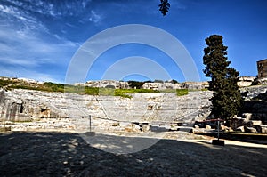 Ancient Greek theater in Syracuse Neapolis, Sicily, Italy