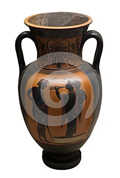 Ancient greek vase in black over red ceramic