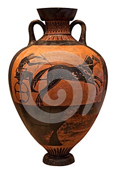 Ancient greek vase depicting a chariot