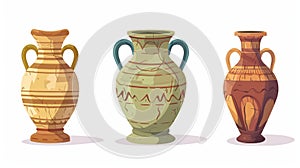 Ancient Greek vase, ancient pot with handles, jug, vessels, urns. Crockery, earthenware. Flat cartoon graphic modern
