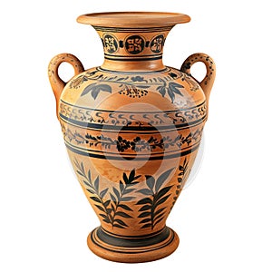 Ancient Greek vase with traditional patterns isolated on white.