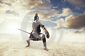 Ancient Greek warrior Achilles in combat