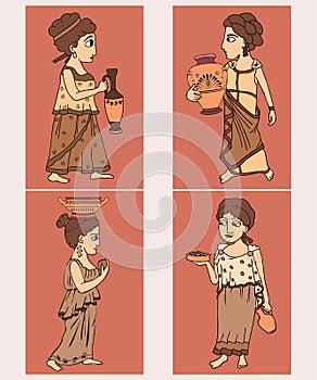 Ancient greek women set, sepia colors