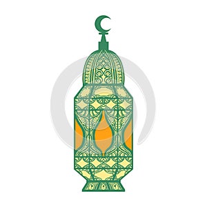 Ancient green lantern, colorful vector illustration