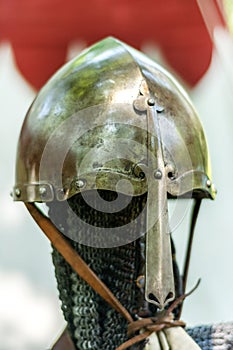 Ancient Guardian: Close-Up of a Medieval Metal Helmet