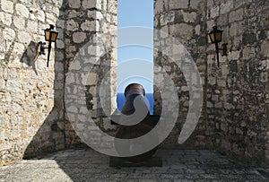 Ancient gun in the fortress protecting the city of Hvar.