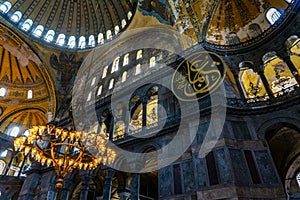 Ancient Hagia Sophia or Aya Sofya is a top landmarks of Istanbul. Vintage interior of Hagia Sophia