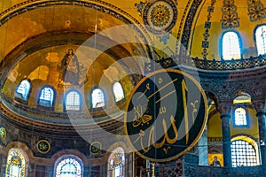 Ancient Hagia Sophia or Aya Sofya is a top landmarks of Istanbul. Vintage interior of Hagia Sophia