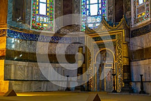 Ancient Hagia Sophia or Aya Sofya is a top landmarks of Istanbul. Vintage interior of Hagia Sophia