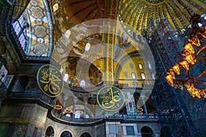 Ancient Hagia Sophia or Aya Sofya is a top landmarks of Istanbul. Vintage interior of Hagia Sophia