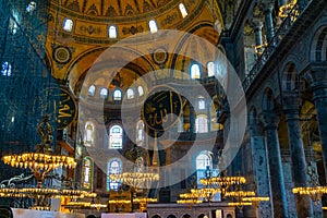 Ancient Hagia Sophia or Aya Sofya is a top landmarks of Istanbul. Vintage interior of Hagia Sophia