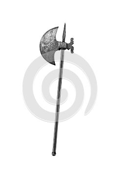 Ancient halberd or war ax on a white background.