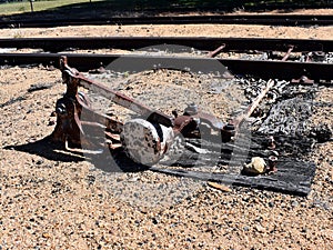 A ancient hand lever and mechanism to actuate the railway track points manually