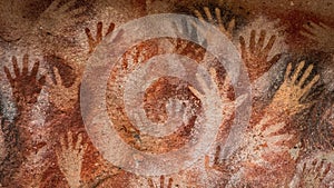 Ancient Hand Paintings at Cueva de Las Manos in Santa Cruz Province, Patagonia, Argentina photo