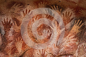 Ancient Hand Paintings at Cueva de Las Manos in Santa Cruz Province, Patagonia, Argentina photo