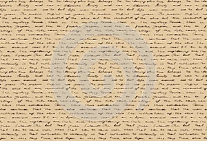 Ancient hand writing historical document. Vector aged yellow paper old text pattern. Vintage seamless background craft paper