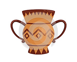 Ancient handmade greek krater vase with handles decorated by hellenic ornaments vector flat illustration. Traditional