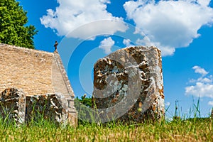 Ancient headstone close-up in the churchyard.