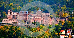 The ancient Heidelberg castle in autumn