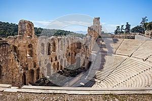 Ancient herodes atticus theater amphitheater of Acropolis of Athens, landmark of Greece