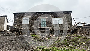 Ancient highmountains village Khynalyg, Azerbaijan. Buildings, houses and way of life