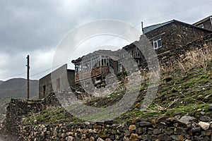 Ancient highmountains village Khynalyg, Azerbaijan. Buildings, houses and way of life photo