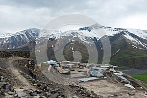 Ancient highmountains village Khynalyg, Azerbaijan. Buildings, houses and way of life photo