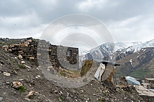 Ancient highmountains village Khynalyg, Azerbaijan. Buildings, houses and way of life photo