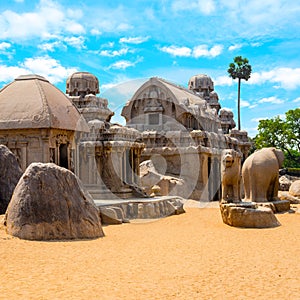 Ancient Hindu monolithic Indian rock-cut architecture Pancha Rat