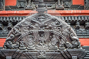 Ancient Hindu temple artwork of sculpture and deities at Varanasi Indeia