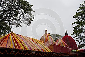 Ancient hindu temple decorated with flowers for Navratre