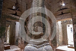 Ancient hindu temple interior decor, Angkor Wat, Cambodia. Preah Khan temple interior decor. Khmer heritage architecture