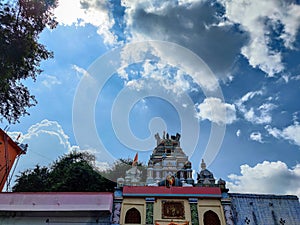 Ancient Hindu temple of lord anveerbhadreshawar, beautiful Dravidian style temple arch, colorful sculpture of Hindu god and