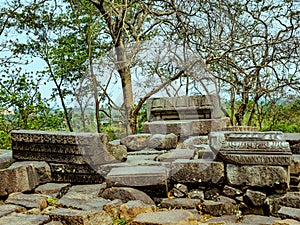 The ancient Hindu temple ruins of Bamuni Hills on the bank of Brahmaputra river in Tezpur, Assam, India. photo
