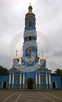 Ancient historical building of orthodox church cathedral in Russia in Ufa