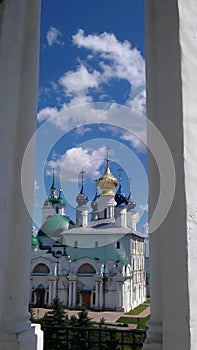 Ancient historical building of orthodox church cathedral in Velikiy Rostov the Great